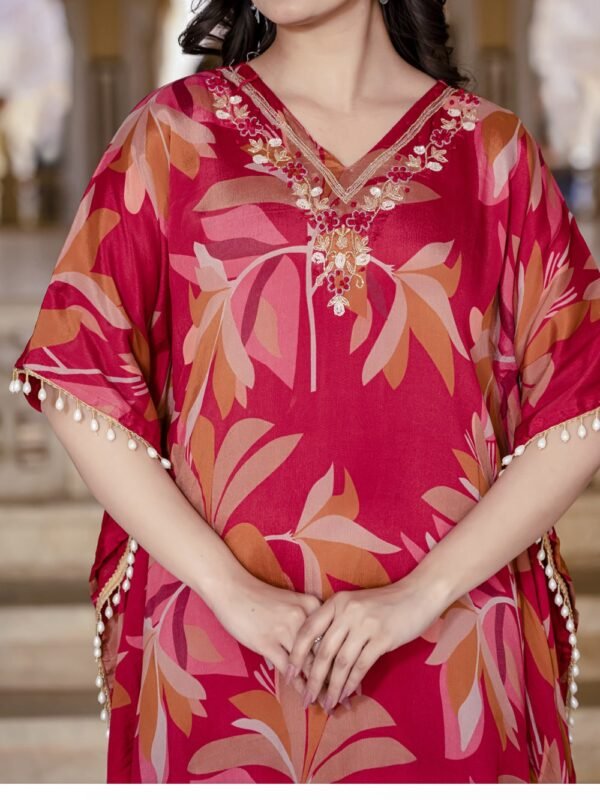 Cherry Floral Print Kaftan Kurta with Dhoti Pants  