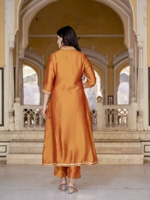 Pastel Orange Vichitra Anarkali Suit Set