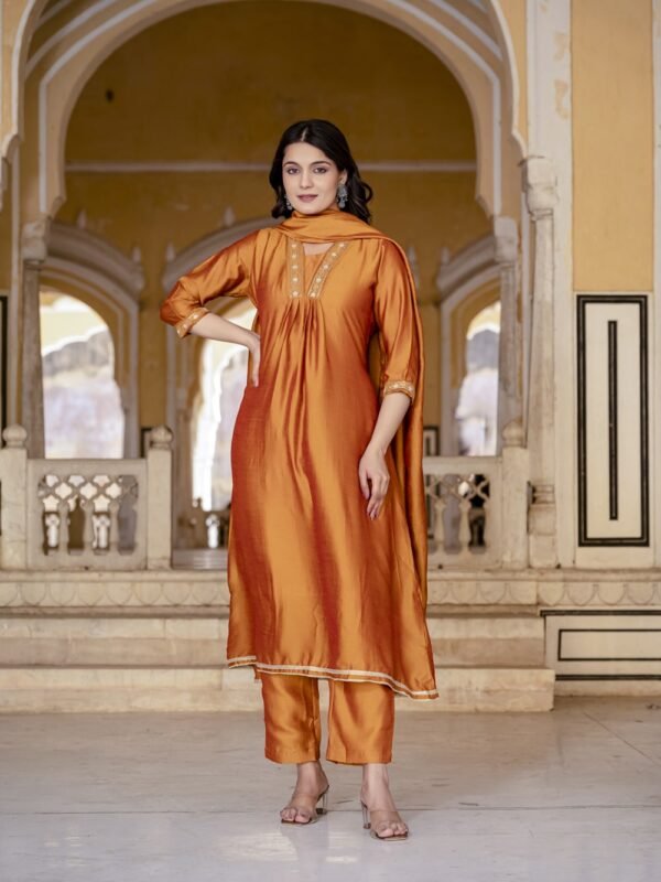 Pastel Orange Vichitra Anarkali Suit Set  