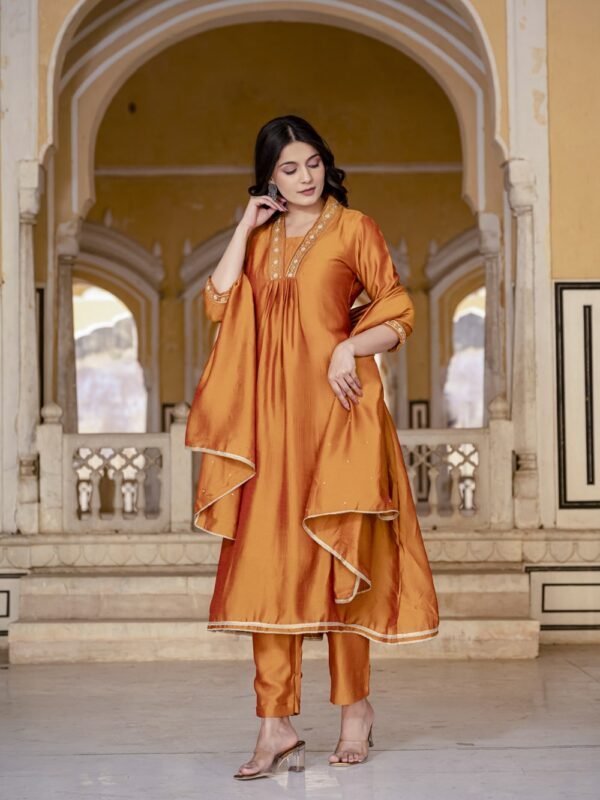 Pastel Orange Vichitra Anarkali Suit Set  