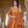 Pastel Orange Vichitra Anarkali Suit Set  