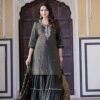 Teal green simar silk sharara set  