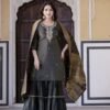 Teal green simar silk sharara set  