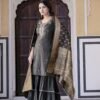 Teal green simar silk sharara set  