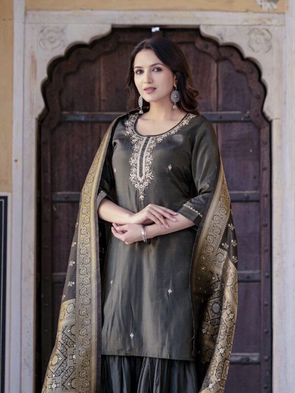 Teal green simar silk sharara set  