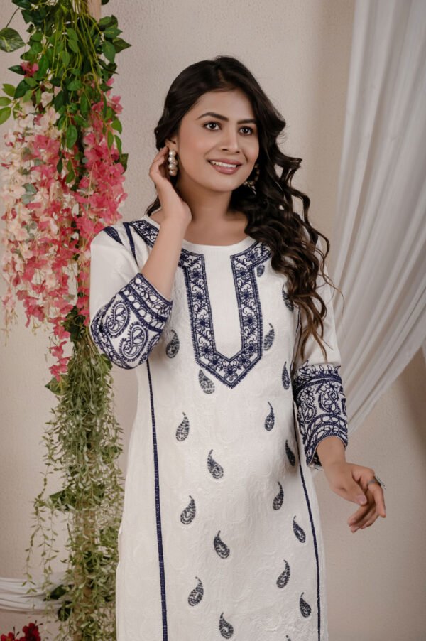Pearl Mist Cotton Chikankari Embroidery Kurta Set.  