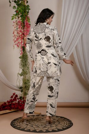 Off White Rayon Flower Print Co-ord Set