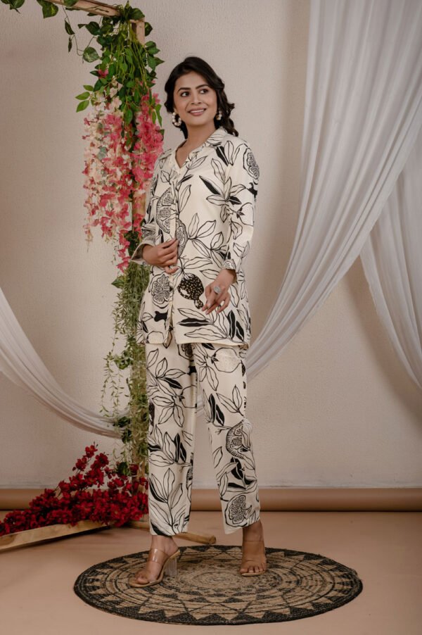Off White Rayon Flower Print Co-ord Set  