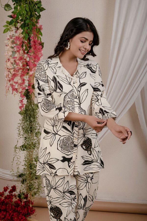 Off White Rayon Flower Print Co-ord Set  