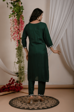 Palm Green Rayon Cotton Lucknowi Embroidery Suit Set
