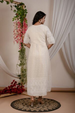 Soft Amber Cotton Chikankari Anarkali Kurta with Dupatta