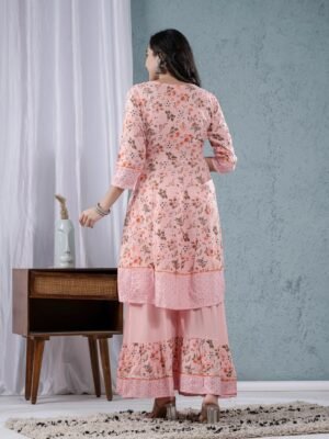 Pink Rose Cotton Floral Sharara Set