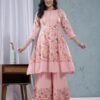 Pink Rose Cotton Floral Sharara Set  