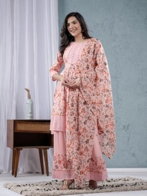 Pink Rose Cotton Floral Sharara Set
