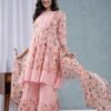 Pink Rose Cotton Floral Sharara Set  