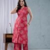 Raspberry Rayon Foil Floral Printed Collar Straight kurta with Palazzo  