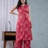 Raspberry Rayon Foil Floral Printed Collar Straight kurta with Palazzo  