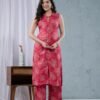 Raspberry Rayon Foil Floral Printed Collar Straight kurta with Palazzo  