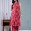 Raspberry Rayon Foil Floral Printed Collar Straight kurta with Palazzo  