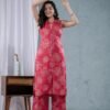 Raspberry Rayon Foil Floral Printed Collar Straight kurta with Palazzo  