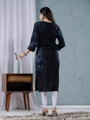 Black Rayon tie dye Chikankari Thread work Embroidery kurta