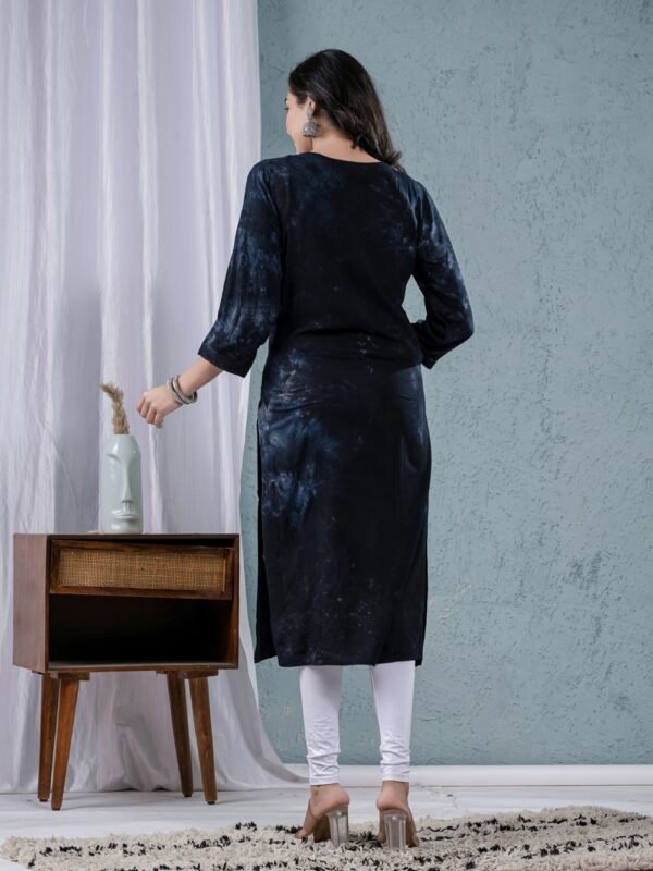Black Rayon tie dye Chikankari Thread work Embroidery kurta  