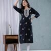 Black Rayon tie dye Chikankari Thread work Embroidery kurta  