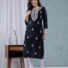 Black Rayon tie dye Chikankari Thread work Embroidery kurta  
