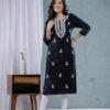 Black Rayon tie dye Chikankari Thread work Embroidery kurta  