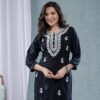 Black Rayon tie dye Chikankari Thread work Embroidery kurta  