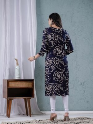 Navy Blue Digital Print Straight Kurta