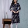 Navy Blue Digital Print Straight Kurta  