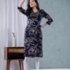 Navy Blue Digital Print Straight Kurta  