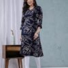 Navy Blue Digital Print Straight Kurta  