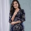 Navy Blue Digital Print Straight Kurta  