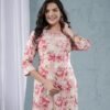 Beige Floral Print Embroidery Straight Kurta  