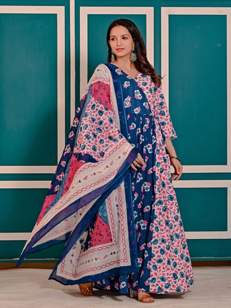 Indigo and Nobel White Dual Shade Anarkali Suit  