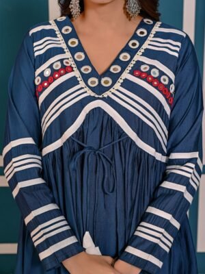 Dark Indigo Cotton Anarkali Kurta Set