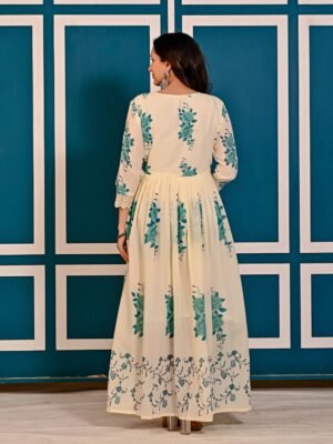 Ivory White Mulmul Cotton Floral Printed Anarkali Suit