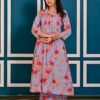 Lavender Blue Cotton Floral Printed Kurta Set  