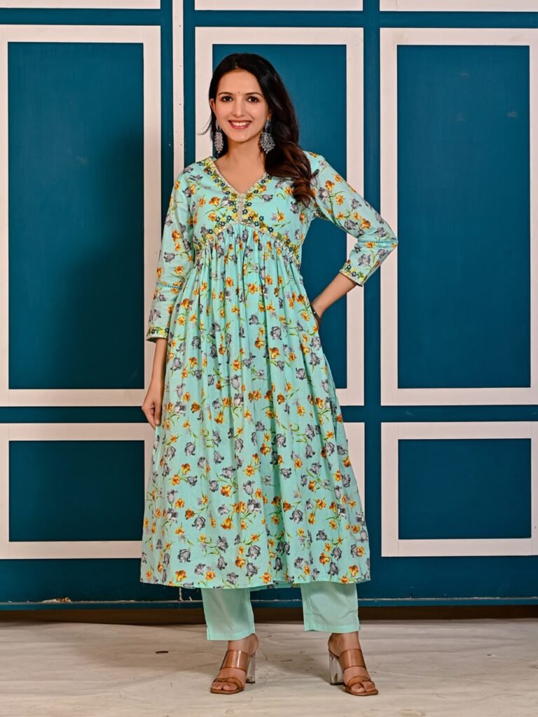 Aqua Island Cotton Floral Printed i Suit Set  