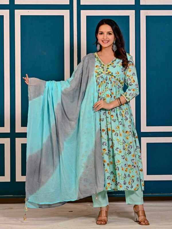Aqua Island Cotton Floral Printed i Suit Set  