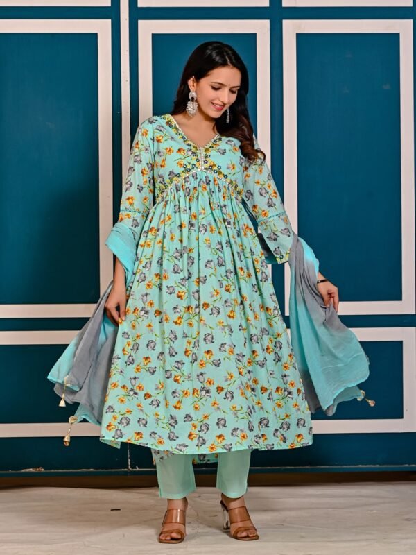 Aqua Island Cotton Floral Printed i Suit Set  