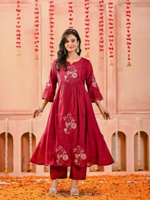Red Mul Chanderi Embroidered Suit Set Embroidered Kurta, Mul Chanderi, Party Look, Red Suit, Traditional Wear  Red Mul Chanderi Embroidered Suit Set Embroidered Kurta, Mul Chanderi, Party Look, Red Suit, Traditional Wear
