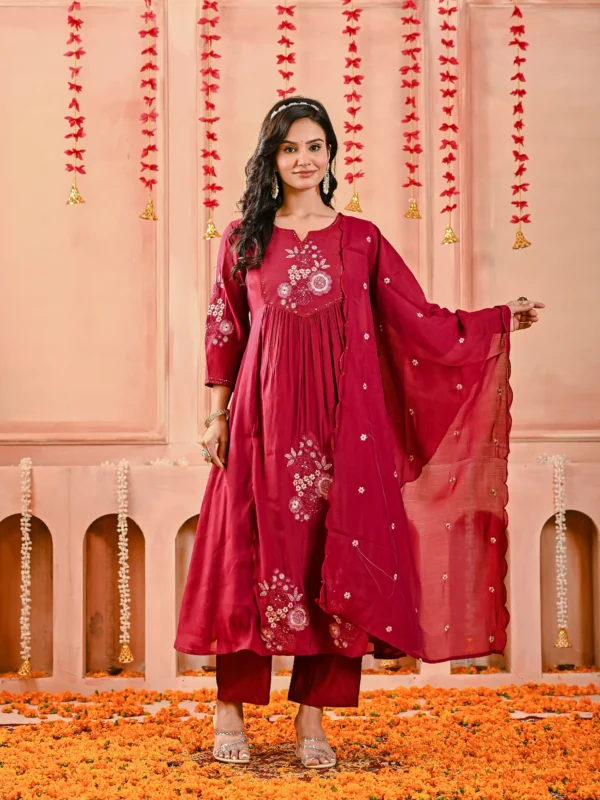 Red Mul Chanderi Embroidered Suit Set Embroidered Kurta, Mul Chanderi, Party Look, Red Suit, Traditional Wear 