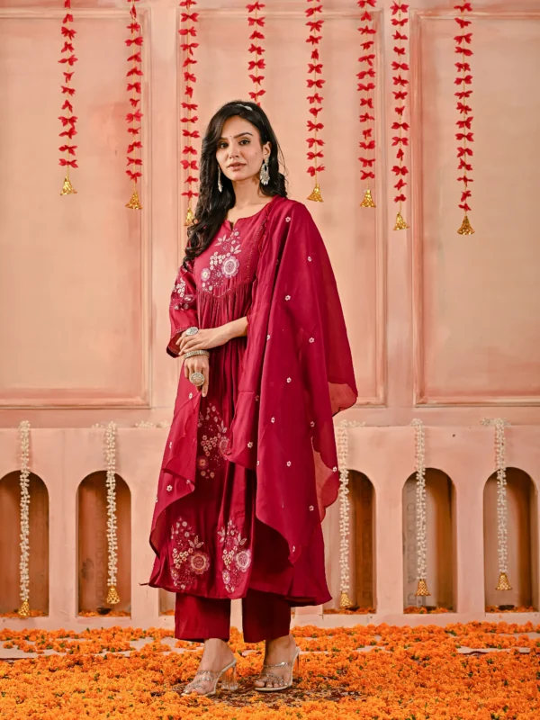 Red Mul Chanderi Embroidered Suit Set Embroidered Kurta, Mul Chanderi, Party Look, Red Suit, Traditional Wear 
