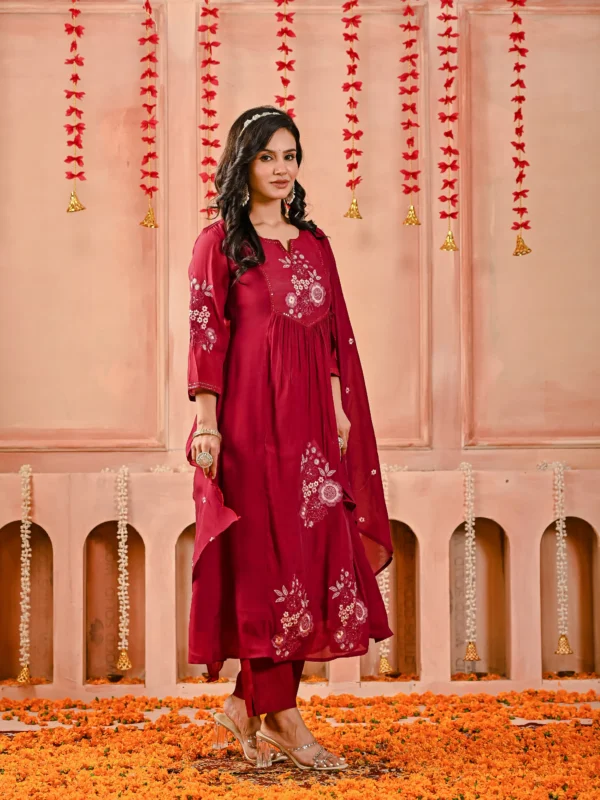 Red Mul Chanderi Embroidered Suit Set Embroidered Kurta, Mul Chanderi, Party Look, Red Suit, Traditional Wear 