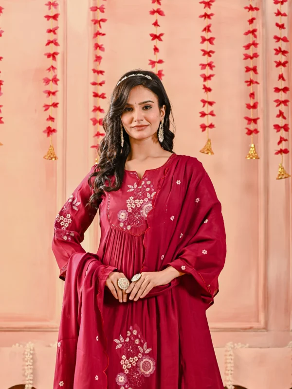 Red Mul Chanderi Embroidered Suit Set Embroidered Kurta, Mul Chanderi, Party Look, Red Suit, Traditional Wear 