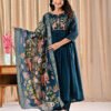 Deep Teal Mul Chanderi Anarkali Suit Set deep teal suit, Ethnic Wear, mul chanderi anarkali, teal anarkali suit set, women’s ethnic dress 