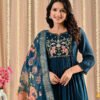 Deep Teal Mul Chanderi Anarkali Suit Set deep teal suit, Ethnic Wear, mul chanderi anarkali, teal anarkali suit set, women’s ethnic dress 